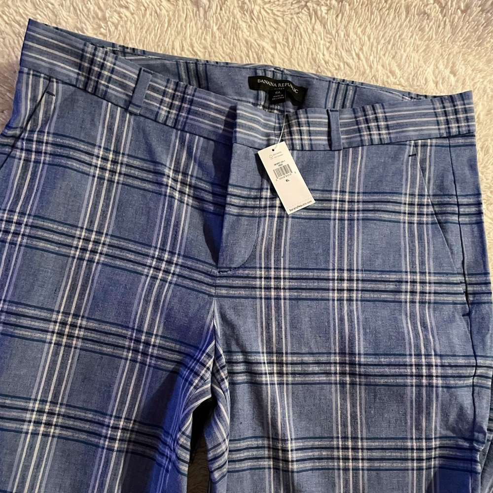Banana Republic Linen/cotton/spandex plaid pant